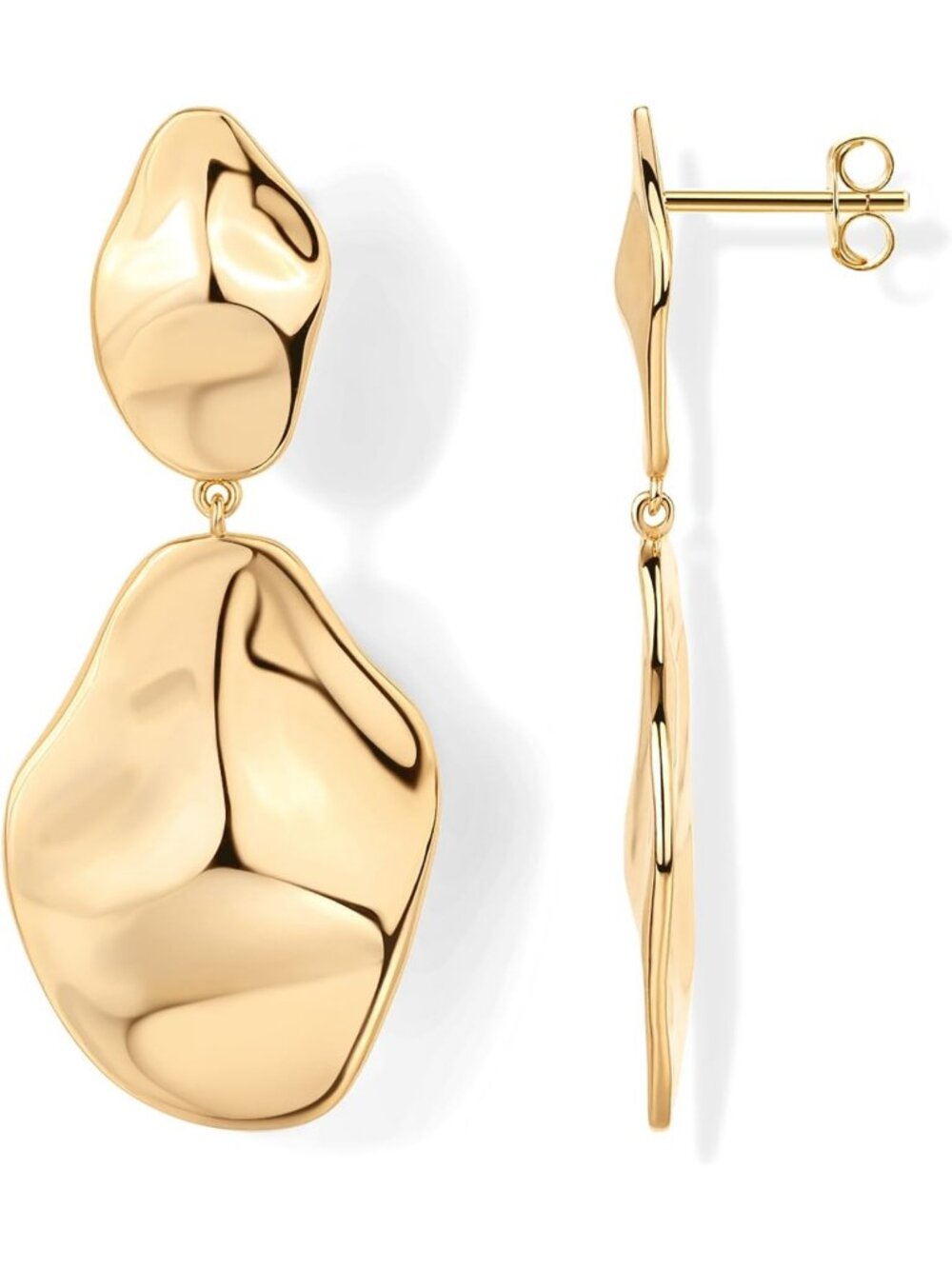 Women's 14K Gold Plated Hammered Organic Statement Drop Dangle Earrings